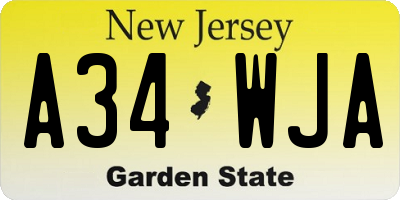 NJ license plate A34WJA