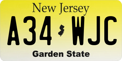 NJ license plate A34WJC
