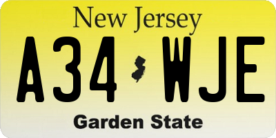 NJ license plate A34WJE