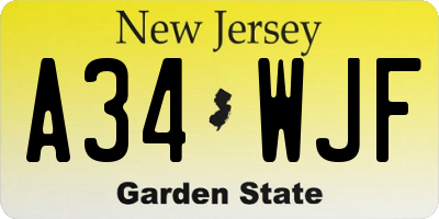 NJ license plate A34WJF