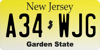 NJ license plate A34WJG