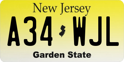 NJ license plate A34WJL