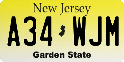 NJ license plate A34WJM