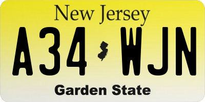 NJ license plate A34WJN