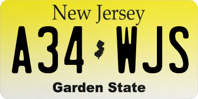 NJ license plate A34WJS