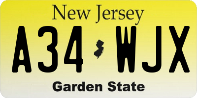 NJ license plate A34WJX