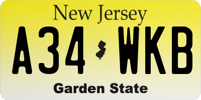NJ license plate A34WKB
