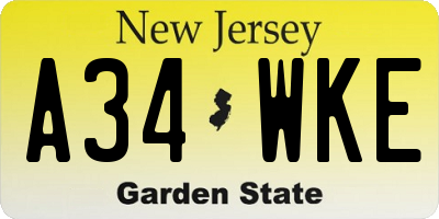NJ license plate A34WKE