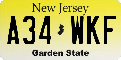 NJ license plate A34WKF