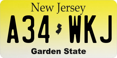 NJ license plate A34WKJ