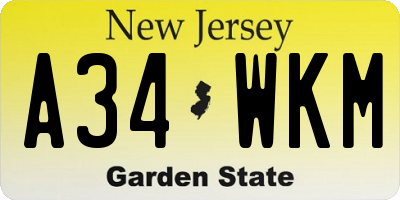 NJ license plate A34WKM