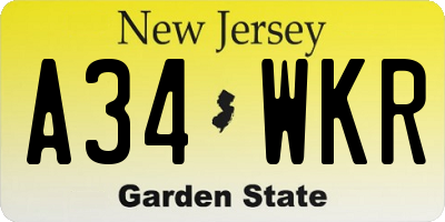 NJ license plate A34WKR