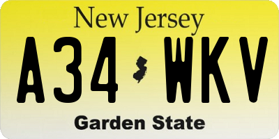 NJ license plate A34WKV