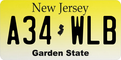 NJ license plate A34WLB