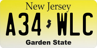 NJ license plate A34WLC