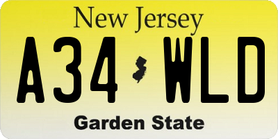 NJ license plate A34WLD