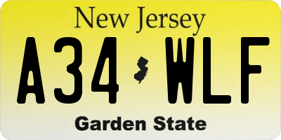 NJ license plate A34WLF