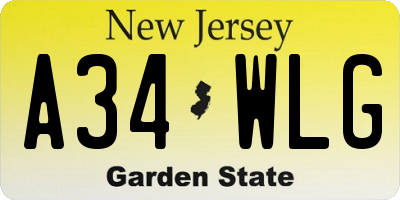 NJ license plate A34WLG