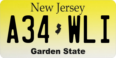 NJ license plate A34WLI