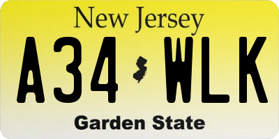 NJ license plate A34WLK
