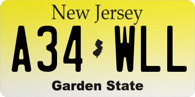 NJ license plate A34WLL