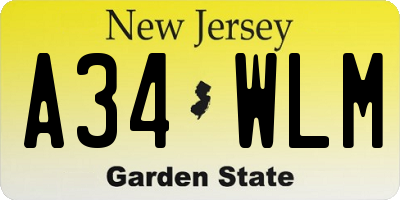 NJ license plate A34WLM