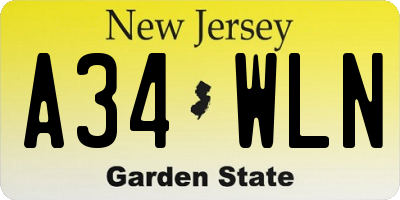 NJ license plate A34WLN