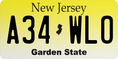 NJ license plate A34WLO