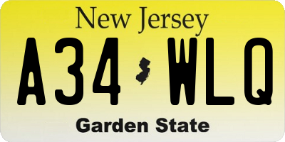 NJ license plate A34WLQ