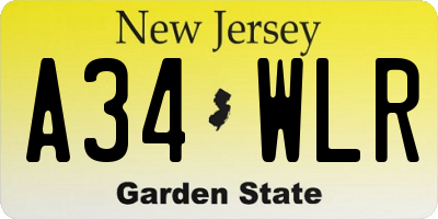 NJ license plate A34WLR