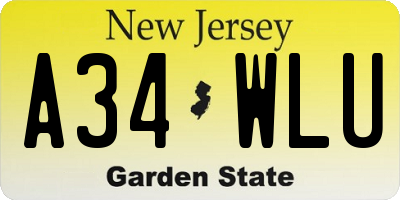 NJ license plate A34WLU