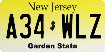 NJ license plate A34WLZ