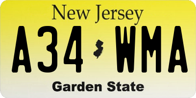 NJ license plate A34WMA