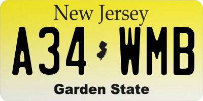 NJ license plate A34WMB