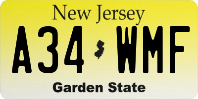 NJ license plate A34WMF