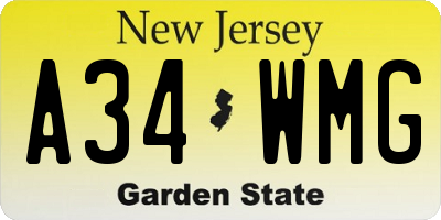 NJ license plate A34WMG