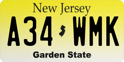 NJ license plate A34WMK