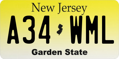 NJ license plate A34WML