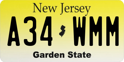 NJ license plate A34WMM