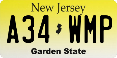 NJ license plate A34WMP
