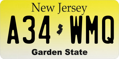 NJ license plate A34WMQ