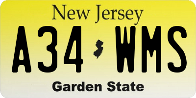 NJ license plate A34WMS