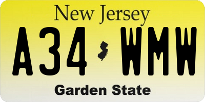 NJ license plate A34WMW