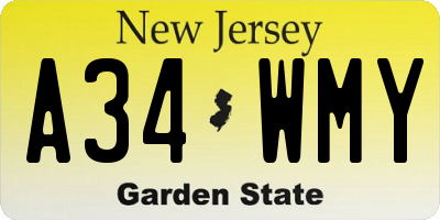 NJ license plate A34WMY