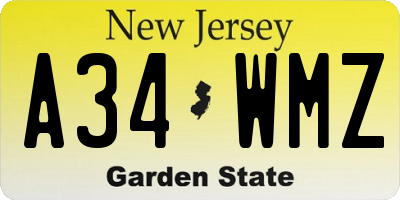 NJ license plate A34WMZ
