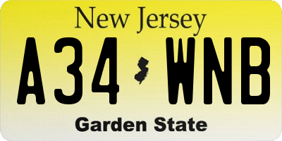NJ license plate A34WNB