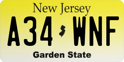 NJ license plate A34WNF