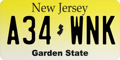 NJ license plate A34WNK