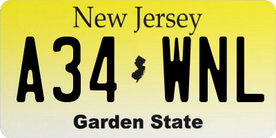 NJ license plate A34WNL