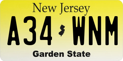 NJ license plate A34WNM